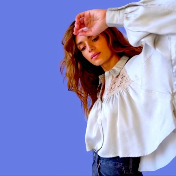 🎉HP🎉 NWT Urban Outfitters Callie Lace Blouse in Cream. Size Small 🌺 - Picture 4 of 13